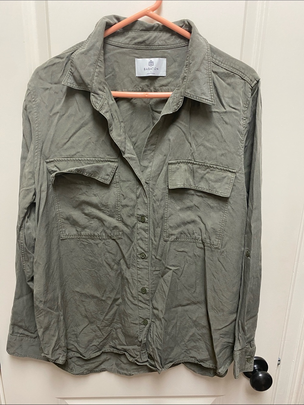 Babaton button up shirt Olive Green Size L - Picture 1 of 7